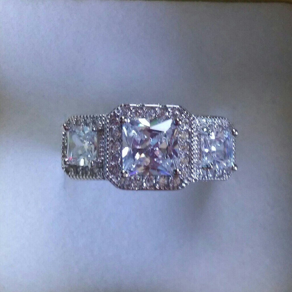 3 Stone Princess Cut Diamonique Ring